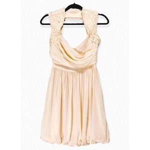 Bebe Pleated Bubble Hem Dress in Blush Nude